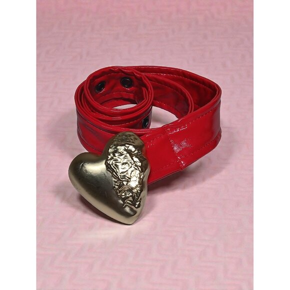 Buttery Soft Red Belt with Gold Puffy Heart Buckle 23\
